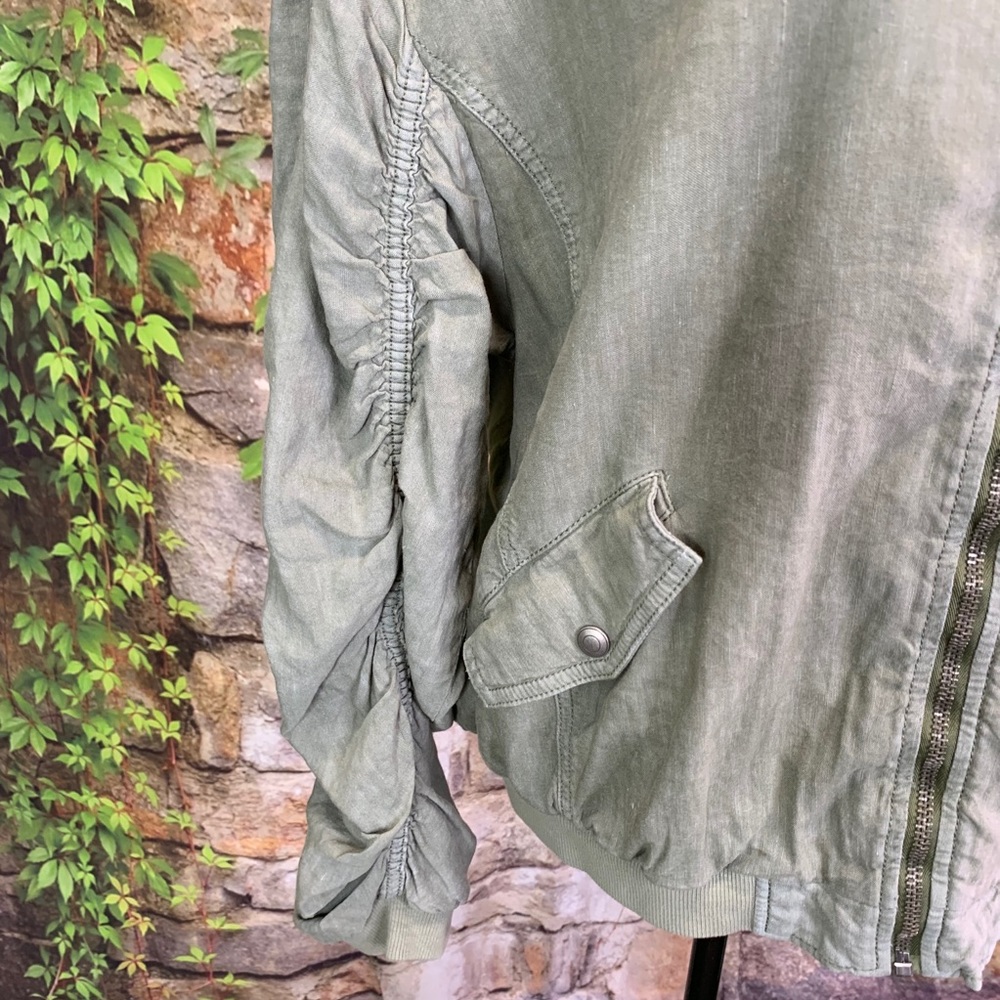 FREE PEOPLE Festival Wear Ruched Linen Oliver Green Bomber Jacket, S - Picture 6 of 16
